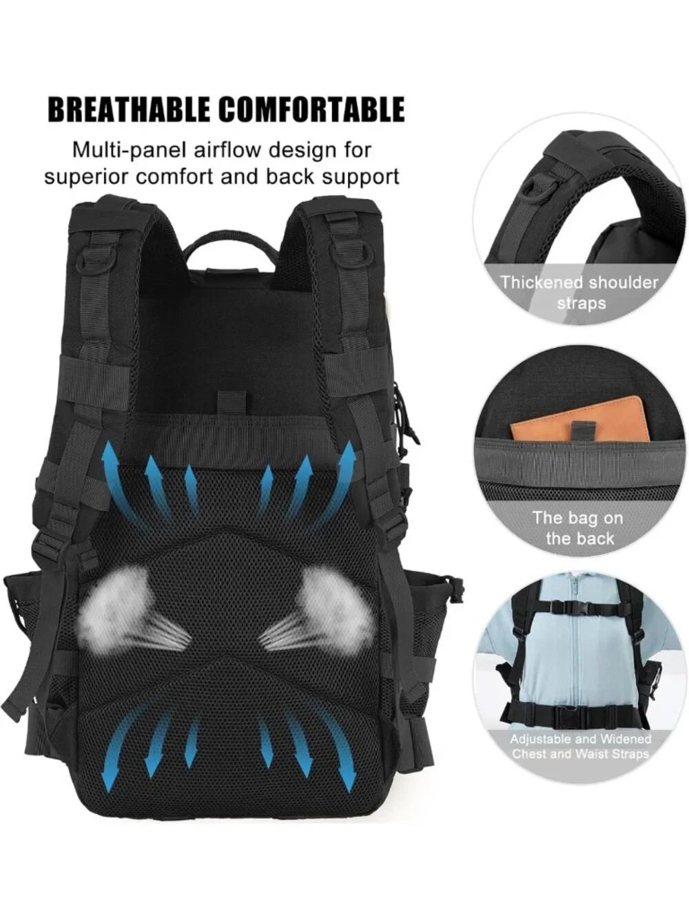 Large 50L Tactical Backpack - Water Resistant Military Rucksack for Hiking